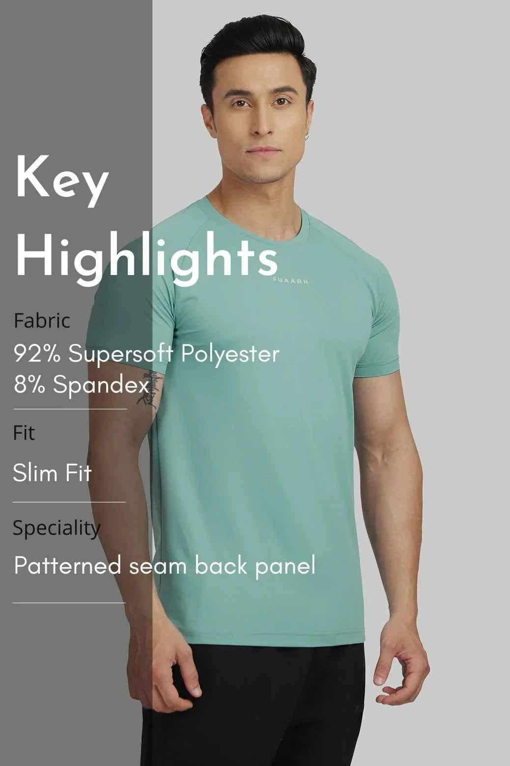 Green Fuaark Nz T-shirt with a sleek, modern design, shown laid flat with short sleeves and a crew neckline.