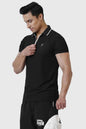Black Fuaark Nz Stride Polo T-shirt displayed flat, showcasing its classic design and soft fabric for casual wear.