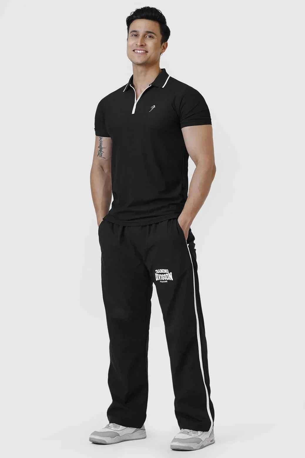 Black Fuaark Nz Stride Polo T-shirt, casual men's T-shirt with a classic collar and short sleeves, made from comfortable fabric.