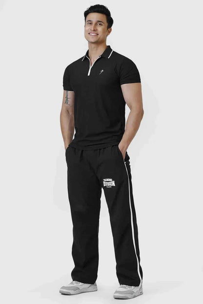 Black Fuaark Nz Stride Polo T-shirt, casual men's T-shirt with a classic collar and short sleeves, made from comfortable fabric.