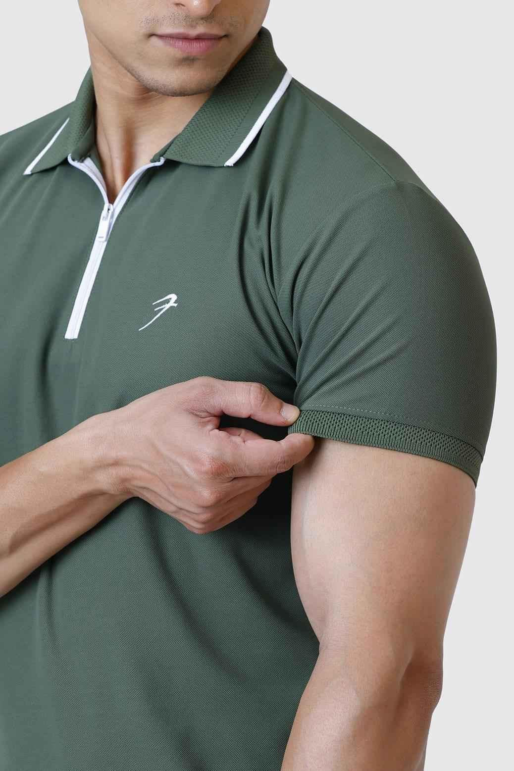 Olive green Fuaark Nz Stride Polo T-shirt with a classic collar and short sleeves, casual stylish men's t-shirt.