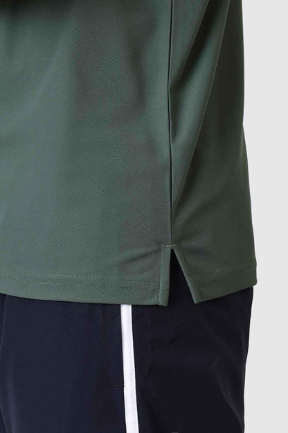 Olive green Fuaark Nz Stride Polo T-shirt featuring a classic collar and short sleeves, displayed flat on a white background.