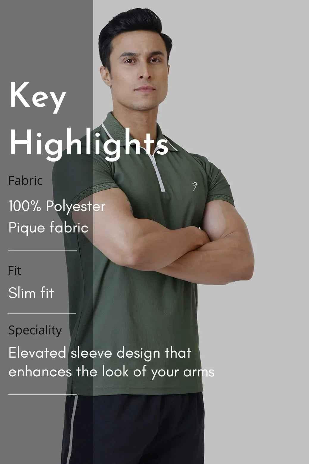Olive green Fuaark Nz Stride Polo T-shirt for men, soft cotton fabric, classic fit, casual style.