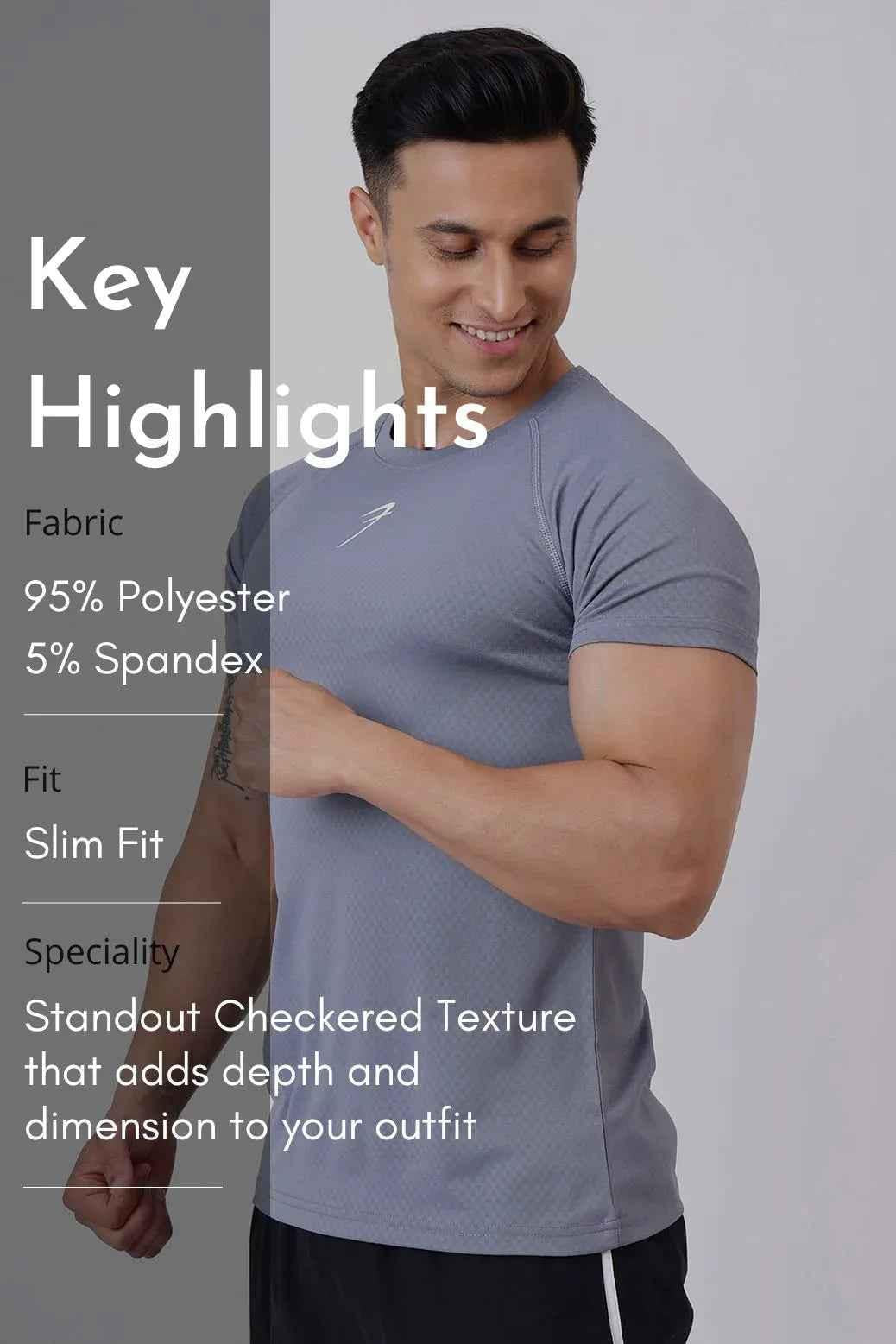 Fuaark Nz stylish grey grain T-shirt, casual fit, soft fabric, ideal for everyday wear, displayed on a hanger.