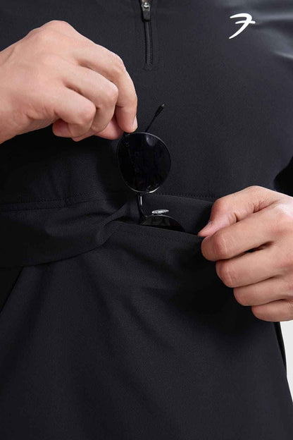 Black Thread Pullover T-shirt by Fuaark Nz, showcasing a casual fit with detailed stitching and soft fabric texture.