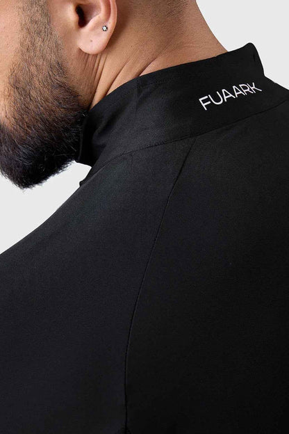 Black Thrive pullover T-shirt by Fuaark Nz displayed on a mannequin, featuring a casual fit and minimalistic design.