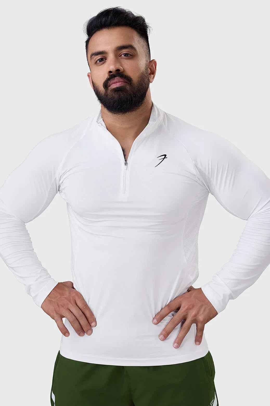 White Fuaark Nz Thrive pullovers T-shirt displayed on a hanger, showcasing the casual, comfortable design.