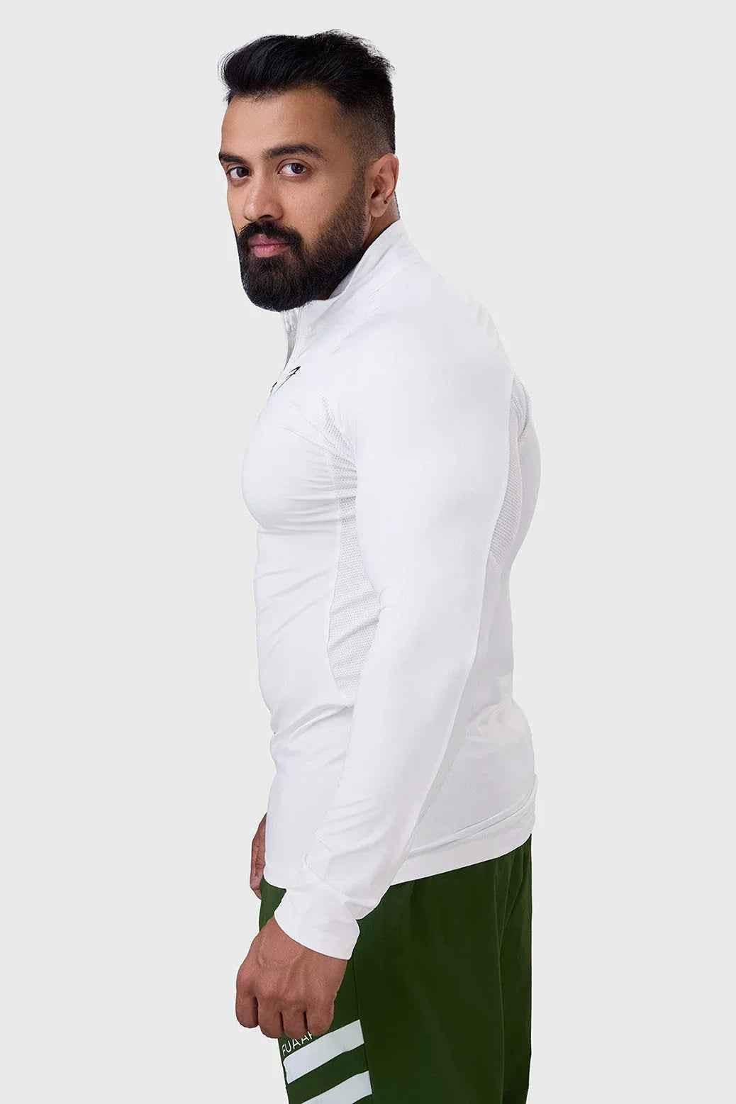 White Thrive pullovers T-shirt by Fuaark Nz, featuring a casual fit and soft fabric, displayed on a plain background.