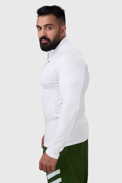 White Thrive pullovers T-shirt by Fuaark Nz, featuring a casual fit and soft fabric, displayed on a plain background.