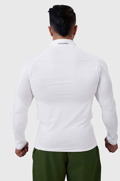 White Thrive pullover T-shirt by Fuaark Nz, front view showcasing the minimalist design and soft fabric.