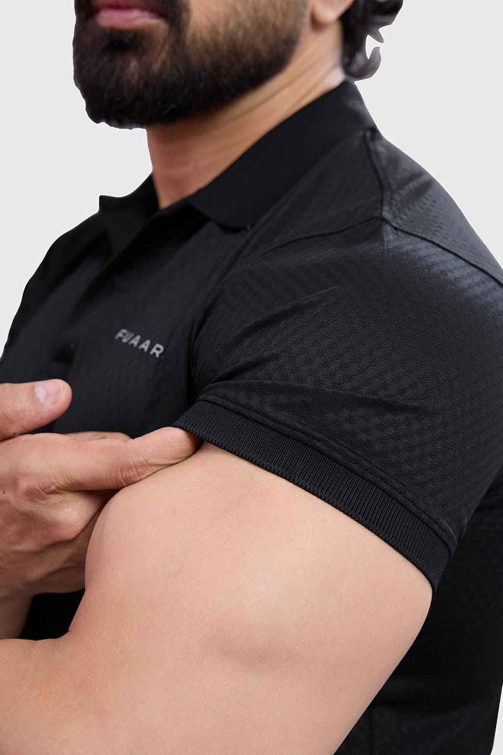 Black Wave Polo T-shirt by Fuaark Nz featuring a classic fit, soft fabric, and stylish design.