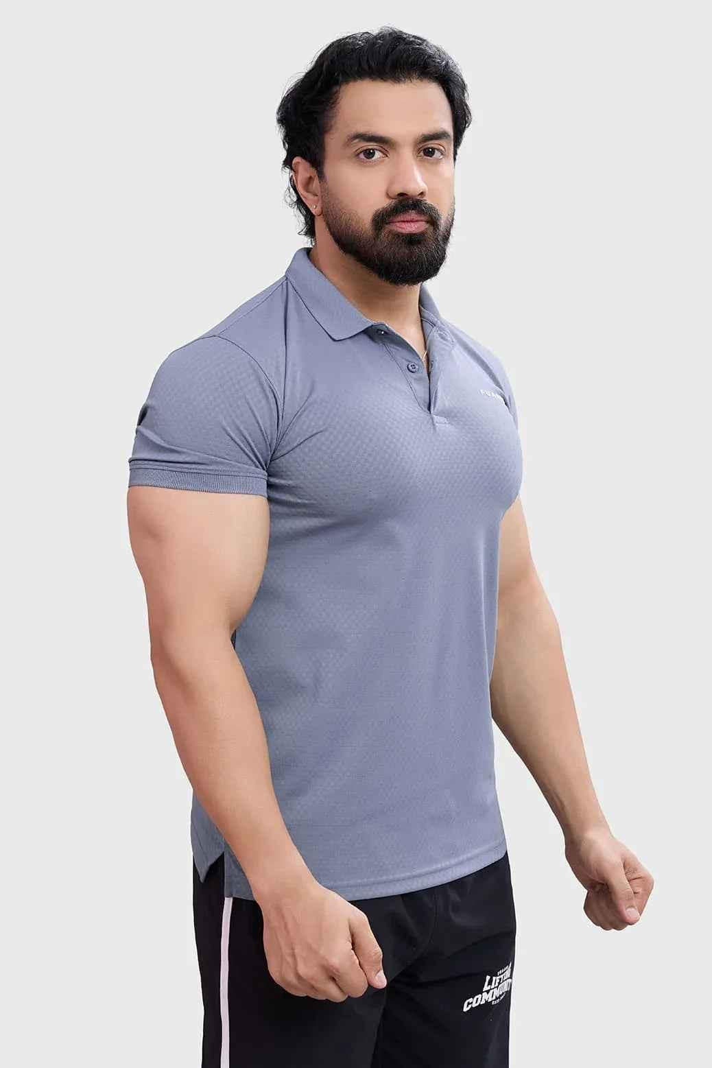 Grey Fuaark NZ Wave Polo T-shirt featuring a classic design and soft fabric, displayed laid flat with a focus on the front.