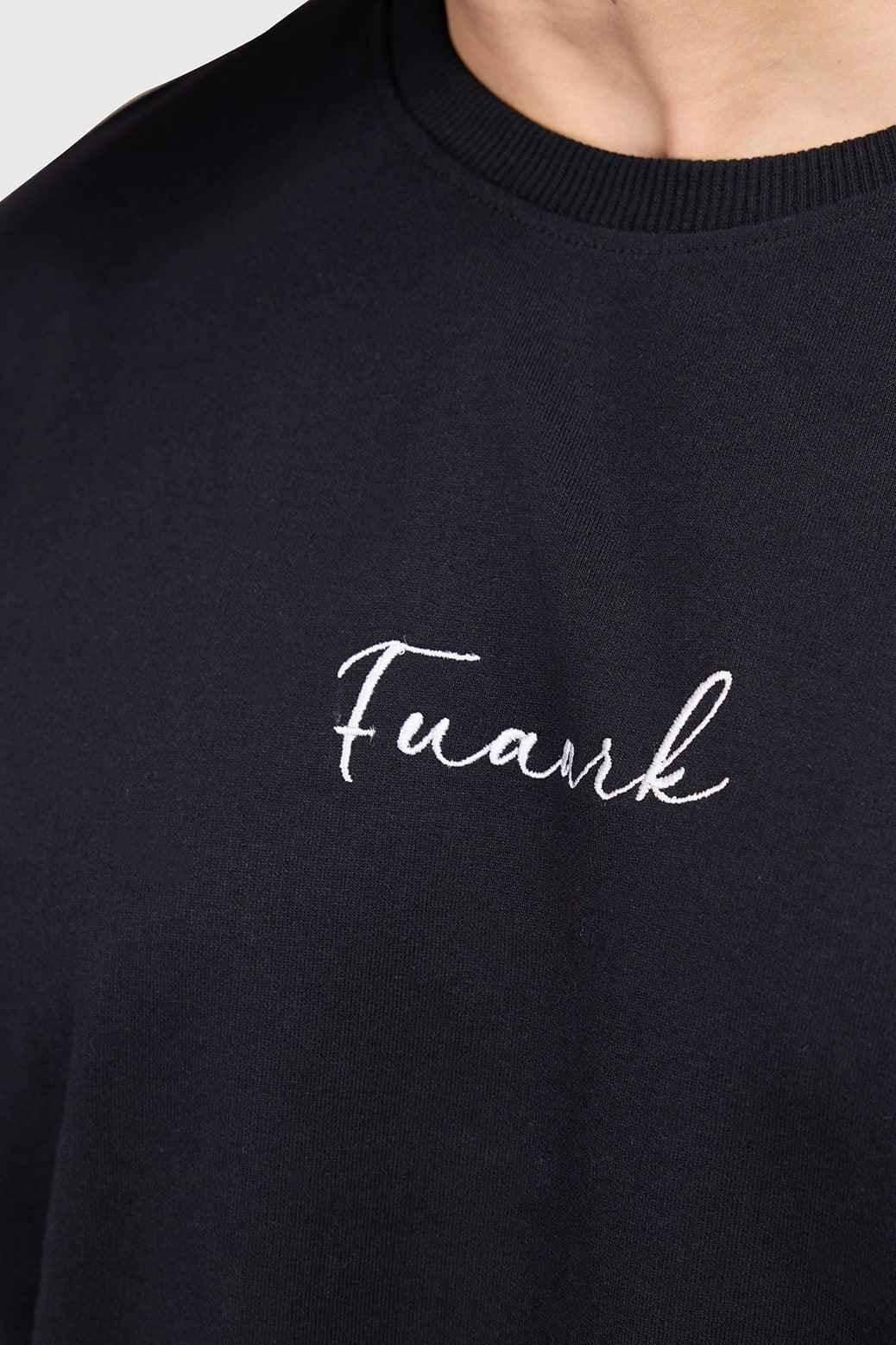 Black oversized T-shirt by Fuaark Nz featuring bold text design, casual fit, and comfortable fabric for effortless style.