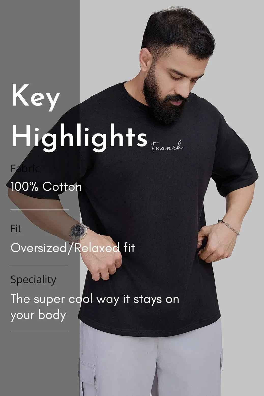 Black oversized T-shirt by Fuaark Nz with bold design, casual fit, and comfortable fabric, perfect for effortless style.