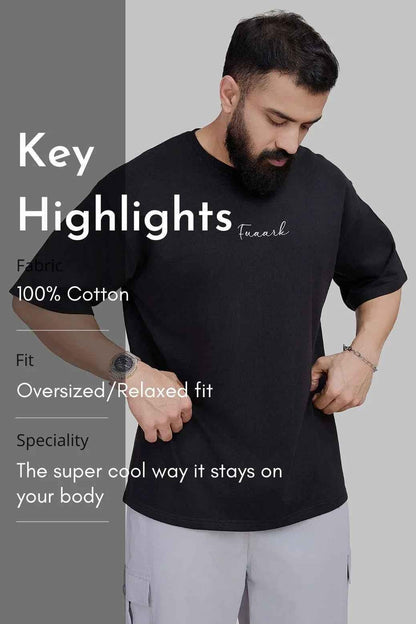 Black oversized T-shirt by Fuaark Nz with bold design, casual fit, and comfortable fabric, perfect for effortless style.