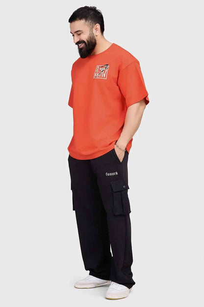 Orange oversized T-shirt by Fuaark Nz, premium cotton, relaxed fit, unisex streetwear style, casual and comfortable.