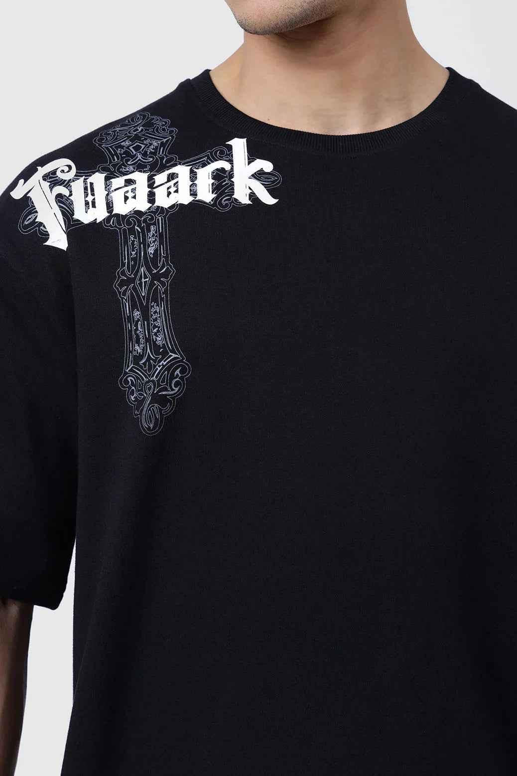 Black oversized Eagle T-shirt by Fuaark NZ featuring a relaxed fit and stylish design for ultimate comfort.