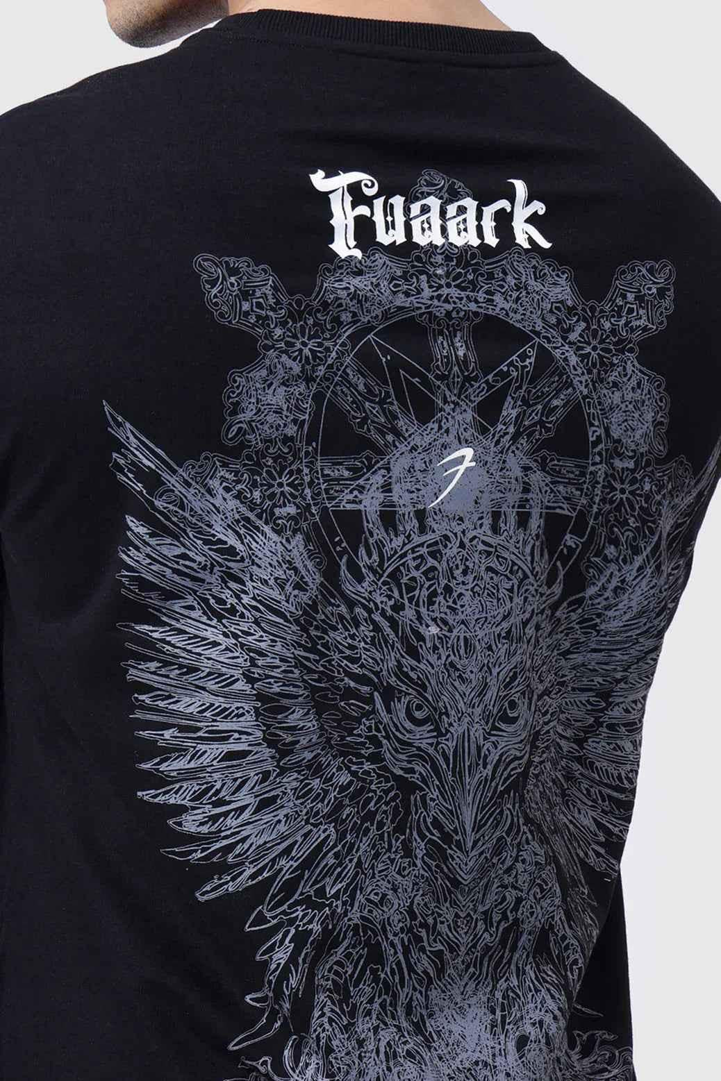 Fuaark Nz oversized black Eagle T-shirt for men, casual style, soft fabric, and comfortable fit.