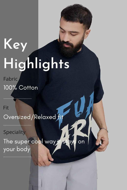 Fuaark Nz navy oversized Edge T-shirt for men, casual style, front view, soft fabric, relaxed fit, stylish everyday wear.