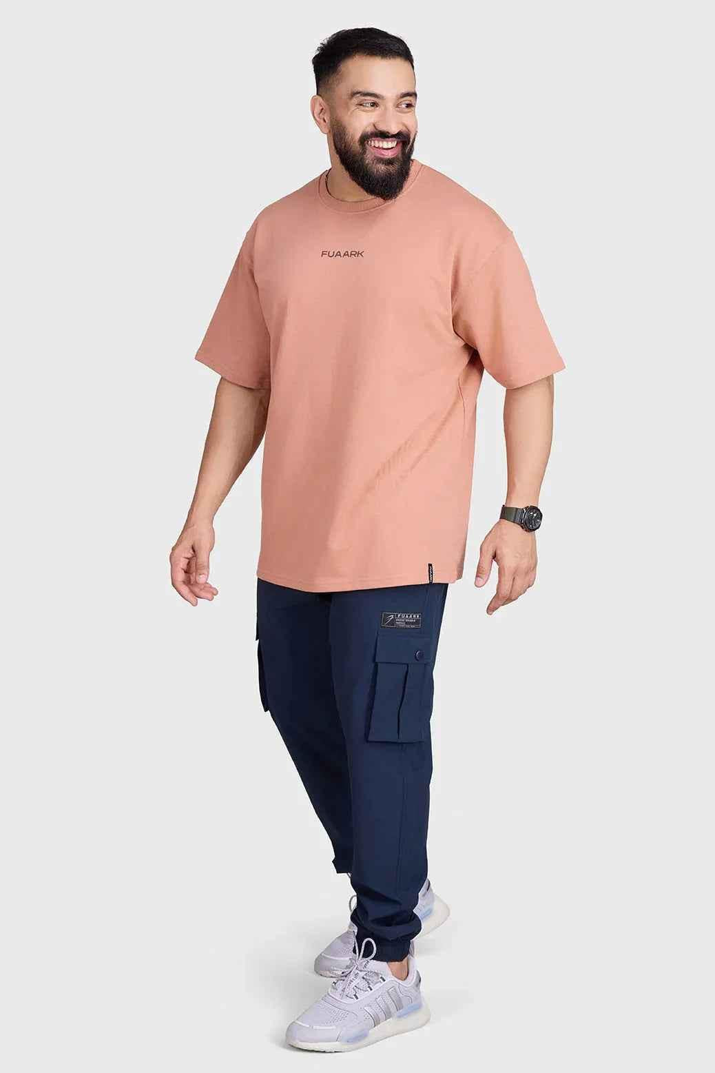 Fuaark NZ Element Oversized T-shirt in warm beige, soft cotton fabric, relaxed fit, casual style, front view.