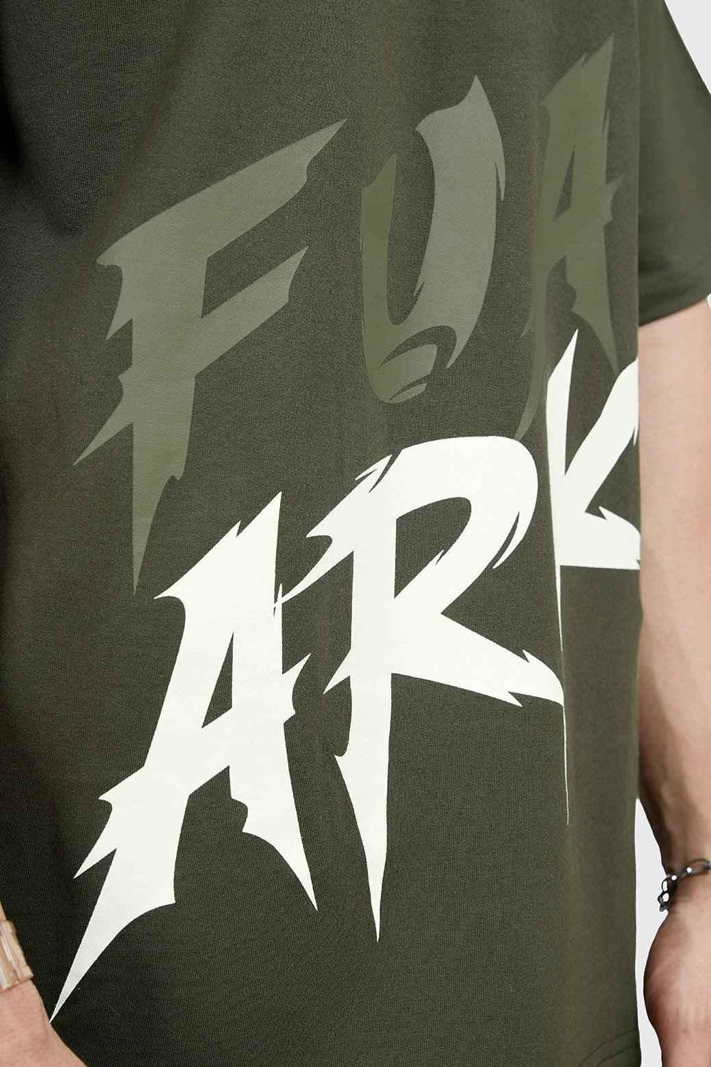 Oversized olive T-shirt from Fuaark Nz, casual style, soft fabric, relaxed fit, perfect for everyday wear.