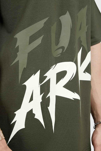 Oversized olive T-shirt from Fuaark Nz, casual style, soft fabric, relaxed fit, perfect for everyday wear.
