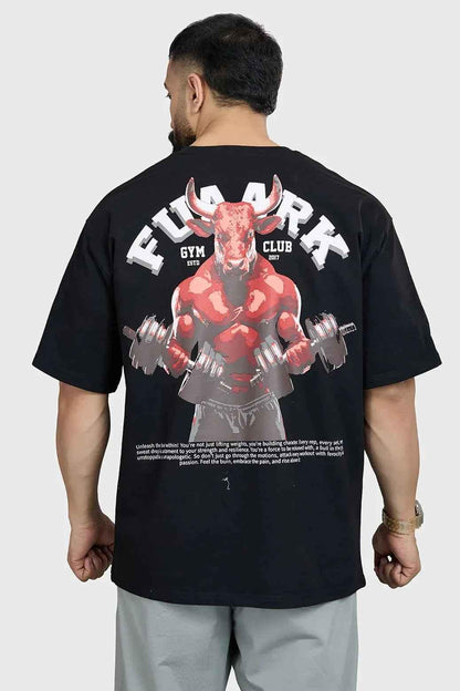 Black Bull oversized T-shirt from Fuaark Nz, casual fit with bold graphic design, perfect for stylish streetwear.