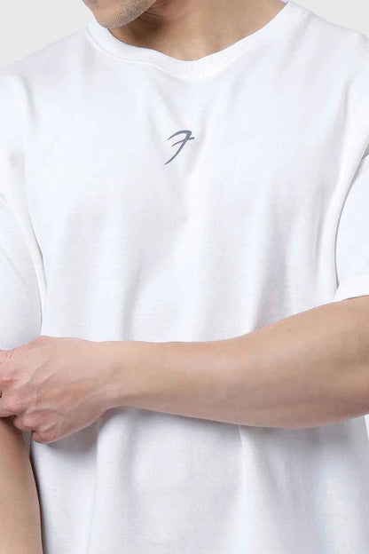 White oversized T-shirt from Fuaark Nz's Fortitude collection, casual fit with soft fabric and relaxed style.
