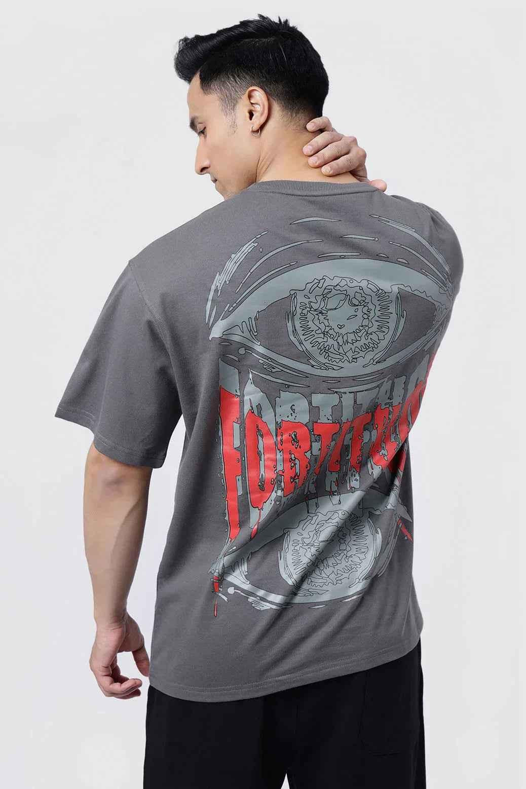 Fuaark NZ Fortitude Oversized T-shirt in dark grey with bold graphic, soft, breathable fabric, relaxed fit, casual style.