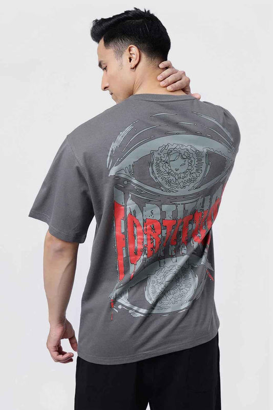Fuaark NZ Fortitude Oversized T-shirt in dark grey with bold graphic, soft, breathable fabric, relaxed fit, casual style.