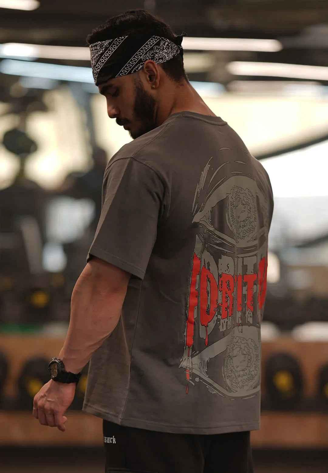 Fuaark Nz Fortitude Oversized T-shirt in dark grey with bold graphic, soft and breathable for comfortable casual wear.