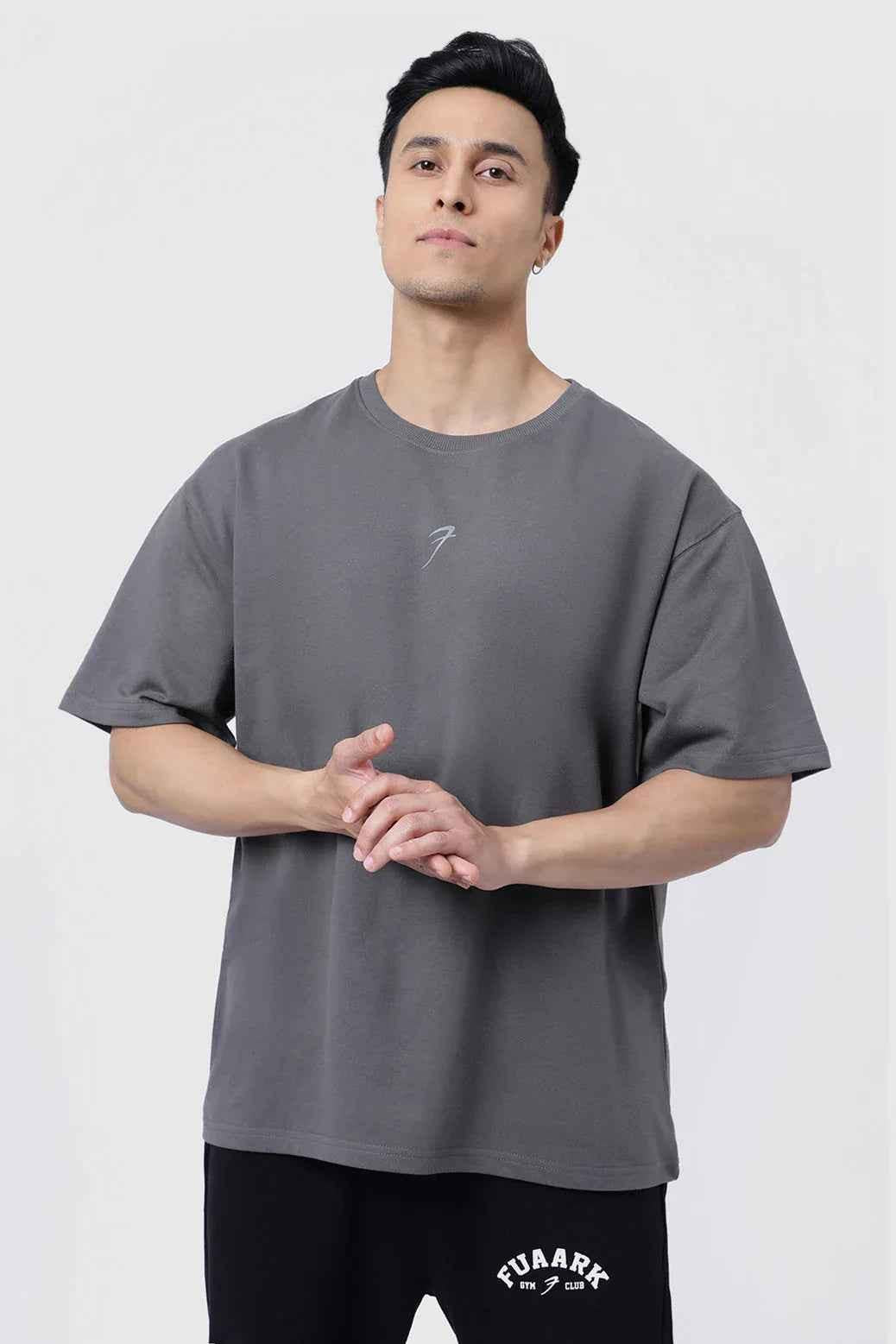 Fuaark NZ Fortitude Oversized T-shirt in dark grey with bold graphic, soft and breathable cotton fabric for comfortable wear.