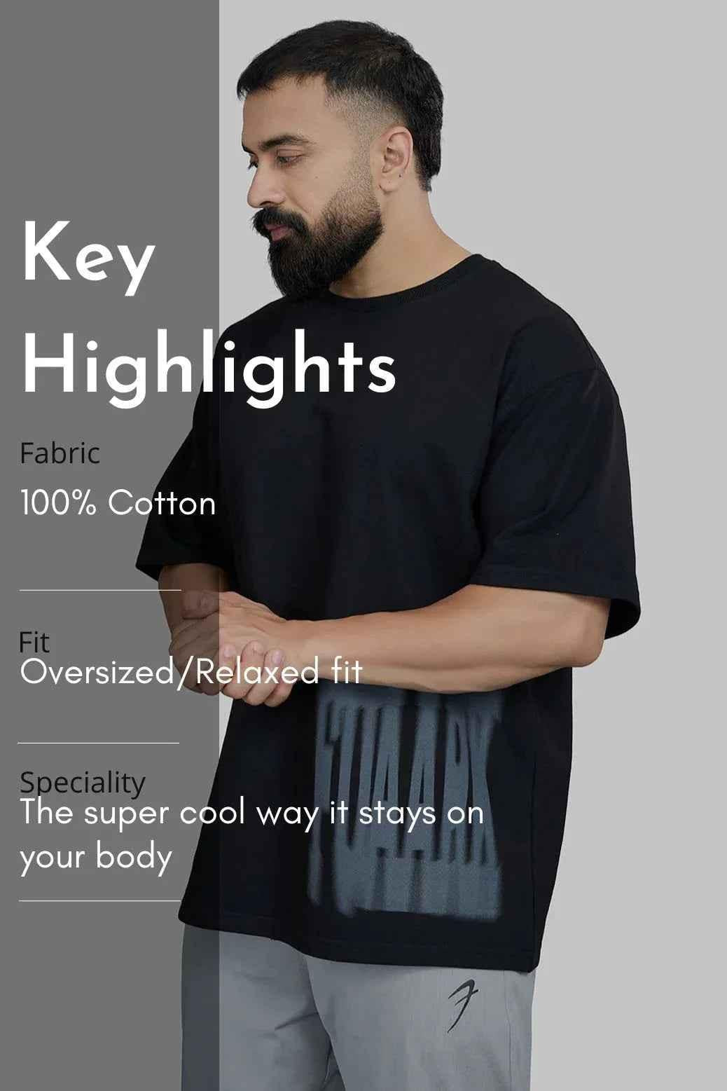 Fuaark Nz oversized black Gorilla T-shirt, heavyweight streetwear fit, relaxed style, casual men's t-shirt, front view.