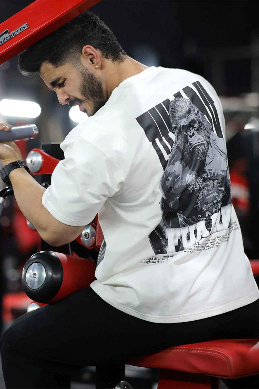 Fuaark NZ white oversized Gorilla T-shirt for men, featuring bold graphic design and relaxed fit.
