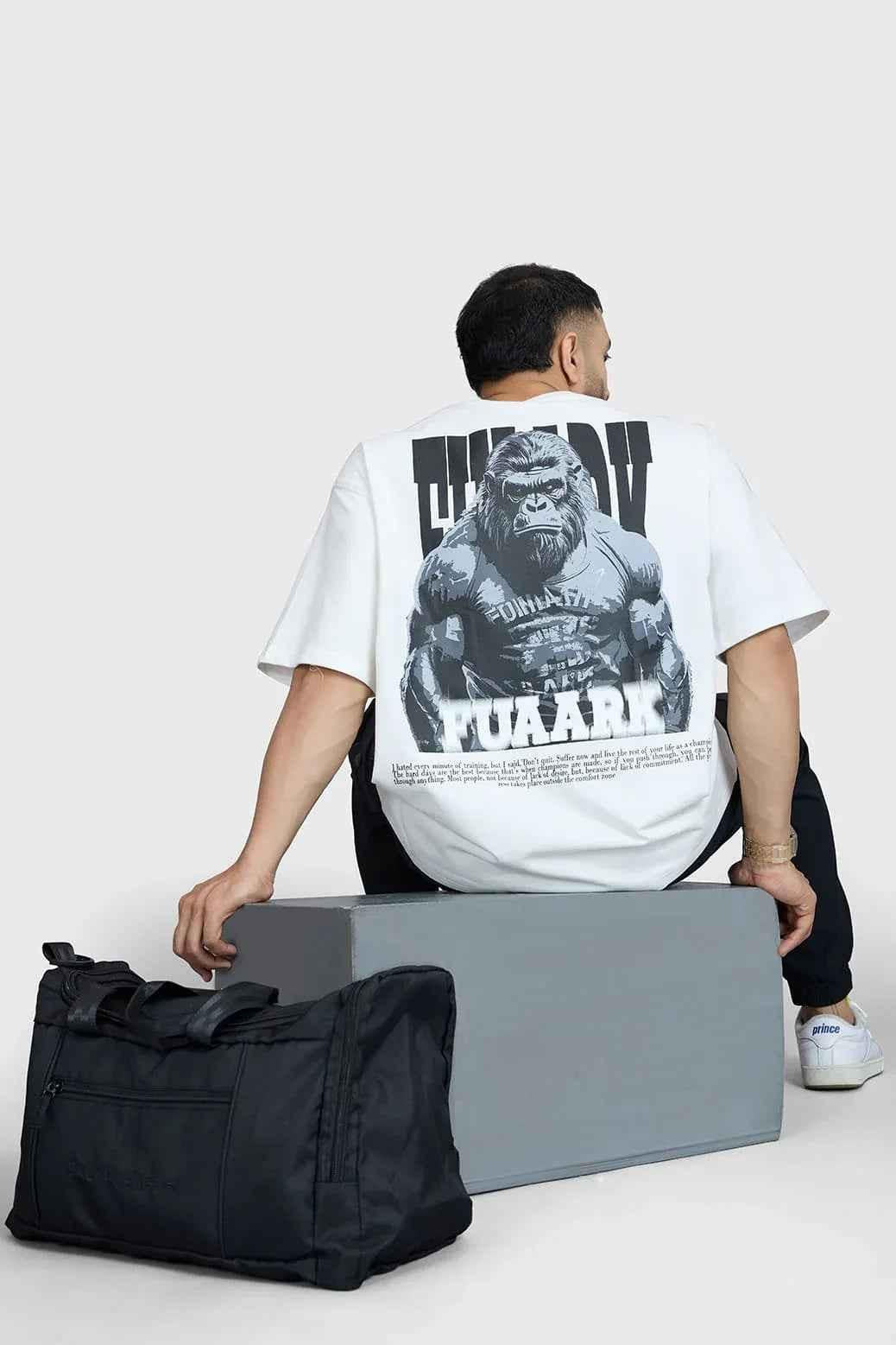 White Gorilla Oversized T-shirt by Fuaark NZ, featuring a relaxed fit and bold graphic design.