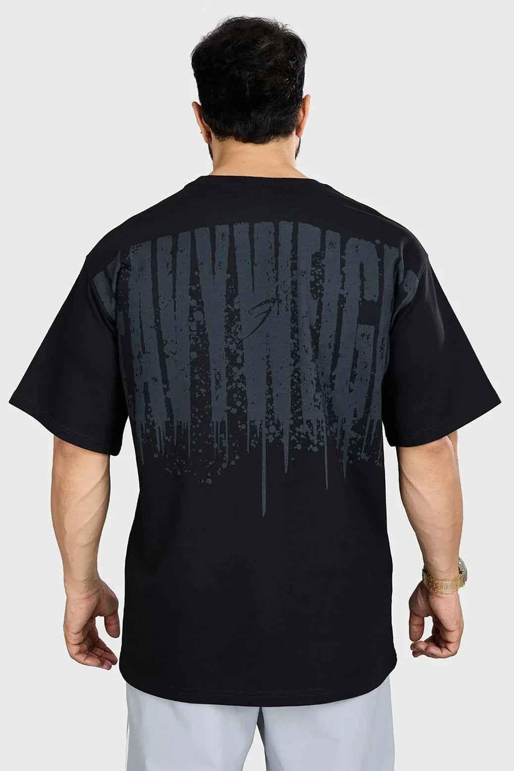 Fuaark NZ heavyweight oversized black T-shirt for men, made of soft fabric, casual style, and comfortable fit.