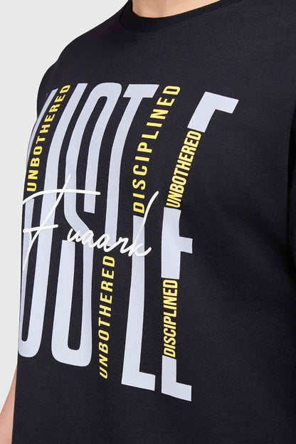 Black Hustle oversized T-shirt by Fuaark Nz, featuring a relaxed fit and casual style, displayed on a plain background.