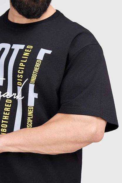Black Hustle oversized T-shirt by Fuaark Nz, showing the relaxed fit and classic crew neckline on a plain background.
