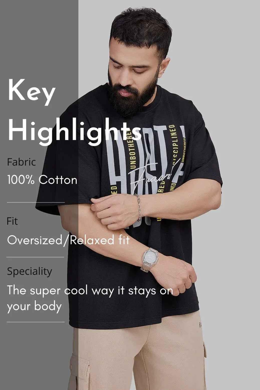 Black Hustle Oversized T-shirt by Fuaark Nz, showing the relaxed fit and bold "Hustle" print on soft cotton fabric.