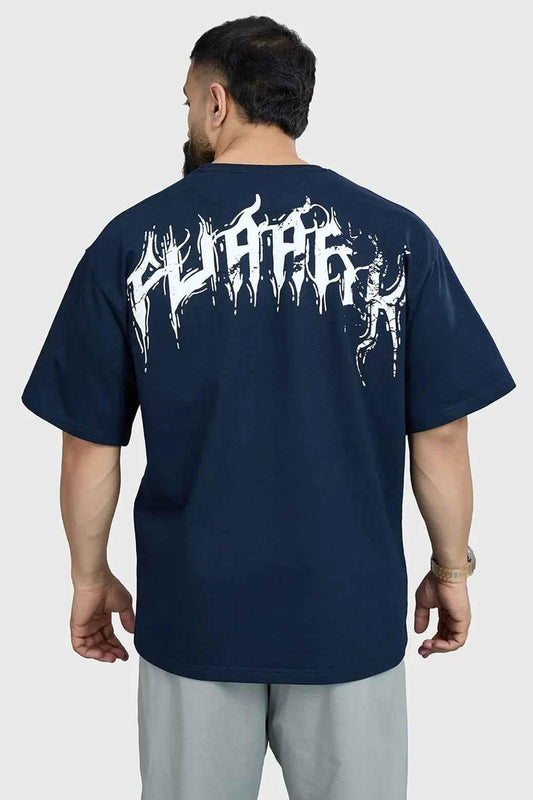 Fuaark Nz Ignite oversized navy T-shirt for men, relaxed fit, soft cotton fabric, front graphic design, casual style.