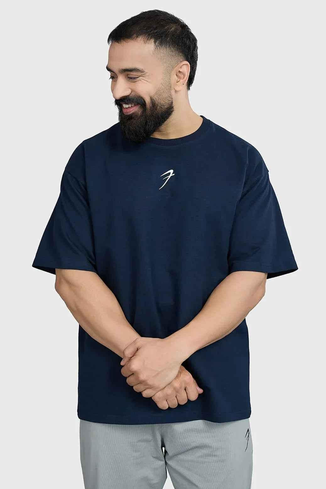 Fuaark Nz Ignite Oversized Navy T-shirt, casual fit, soft fabric, front graphic design, men's short sleeve tee.