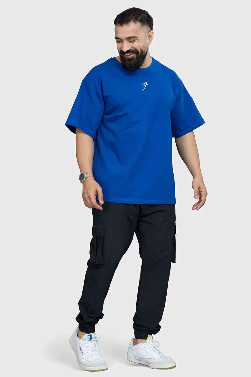 Fuaark Nz royal blue oversized T-shirt for men, made of soft fabric, casual style, comfortable fit, perfect for everyday wear.