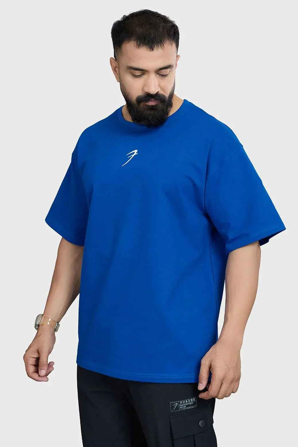 Fuaark Nz royal blue oversized T-shirt for men, casual style, soft fabric, relaxed fit, perfect for everyday comfort.
