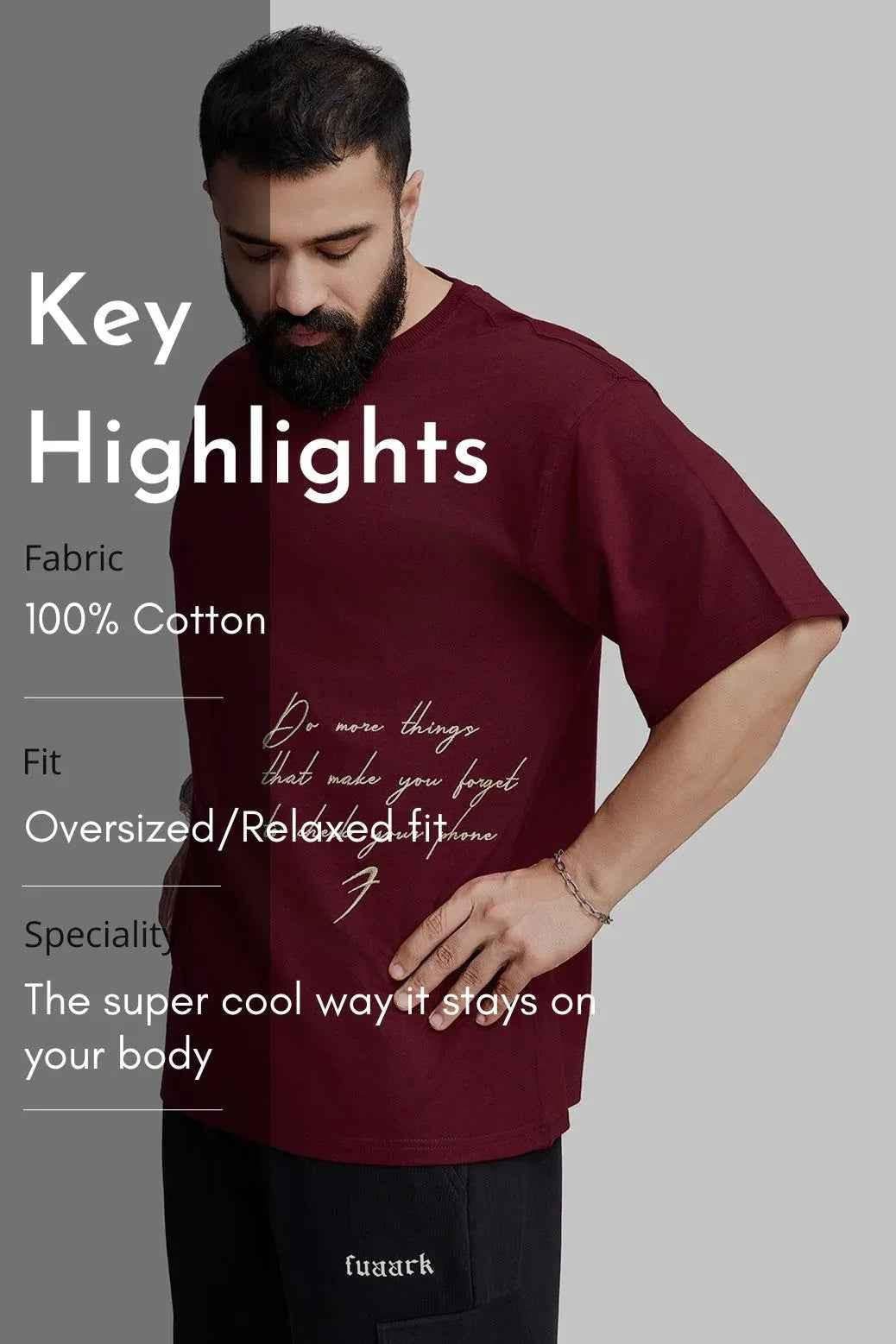 Fuaark Nz oversized maroon T-shirt for women, casual style, soft fabric, featuring a relaxed fit and minimal design.