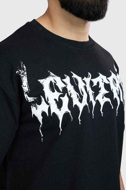 Black Levitate oversized T-shirt by Fuaark Nz, featuring a relaxed fit and casual style, shown on a model.