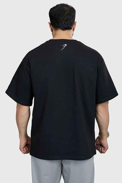 Fuaark Nz Levitate oversized black T-shirt for men, casual fit with graphic print, made from soft comfortable fabric.