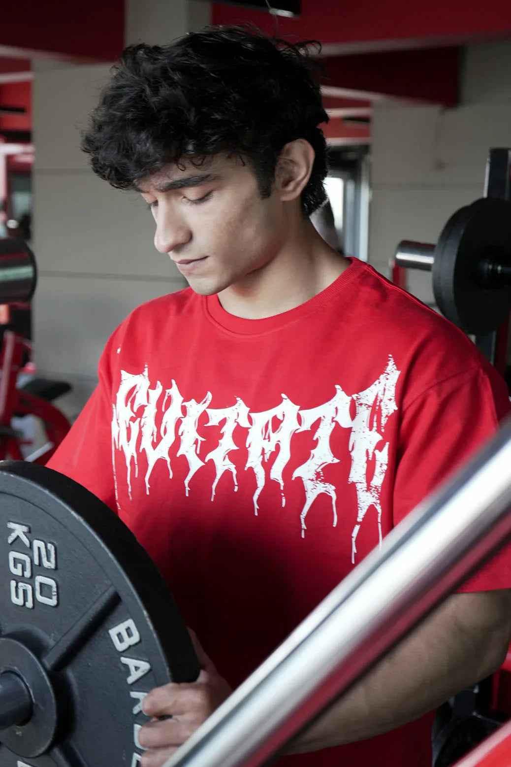 Red Levitate oversized T-shirt by Fuaark Nz, casual fit, soft fabric, front graphic design, perfect for everyday wear.