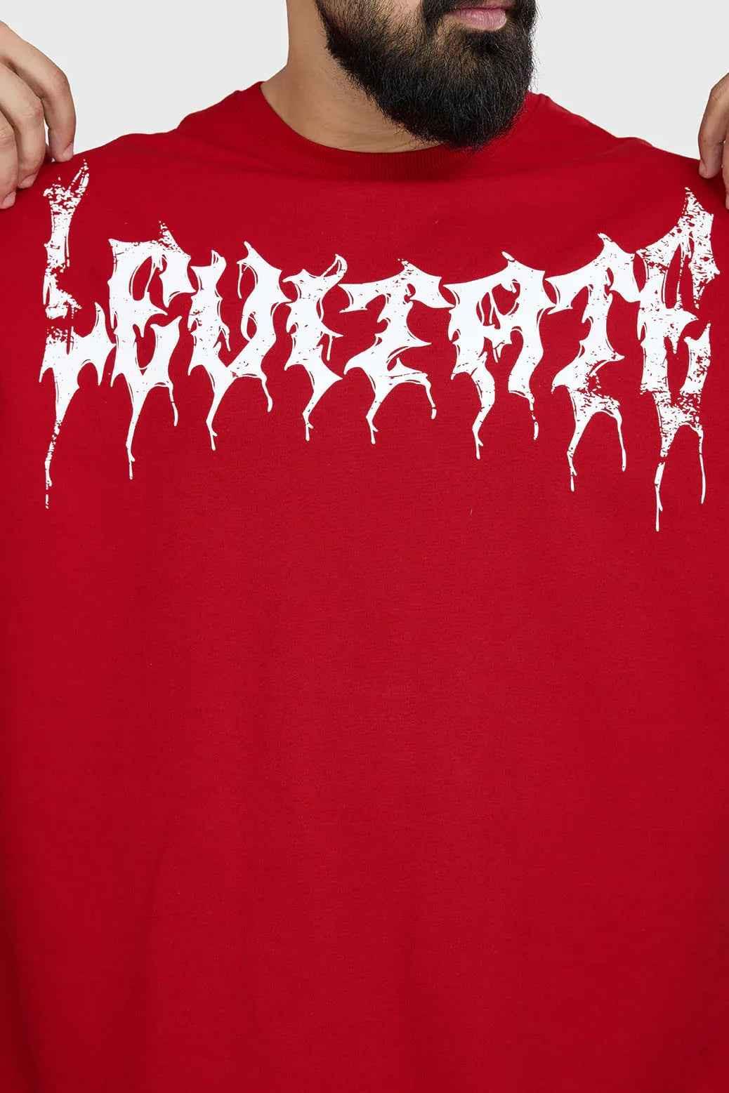 Red Levitate oversized T-shirt by Fuaark Nz, featuring a relaxed fit and bold graphic design on soft fabric.