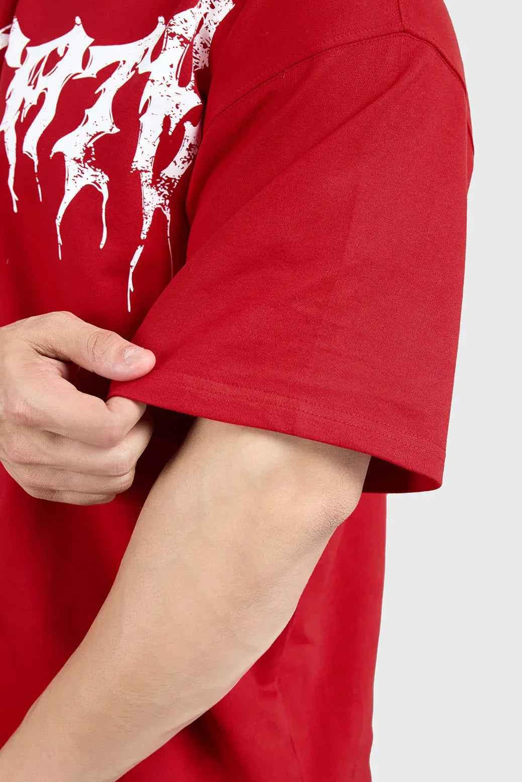 Red Levitate Oversized T-shirt by Fuaark Nz, soft cotton fabric, relaxed fit, stylish casual wear for men and women.