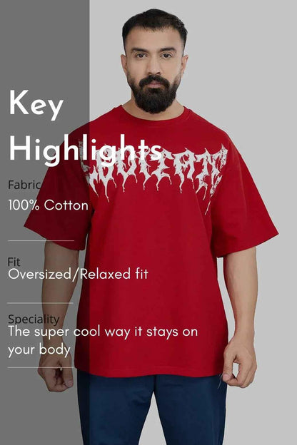 Red Levitate oversized T-shirt by Fuaark Nz, featuring a relaxed fit and bold design, displayed on a mannequin.